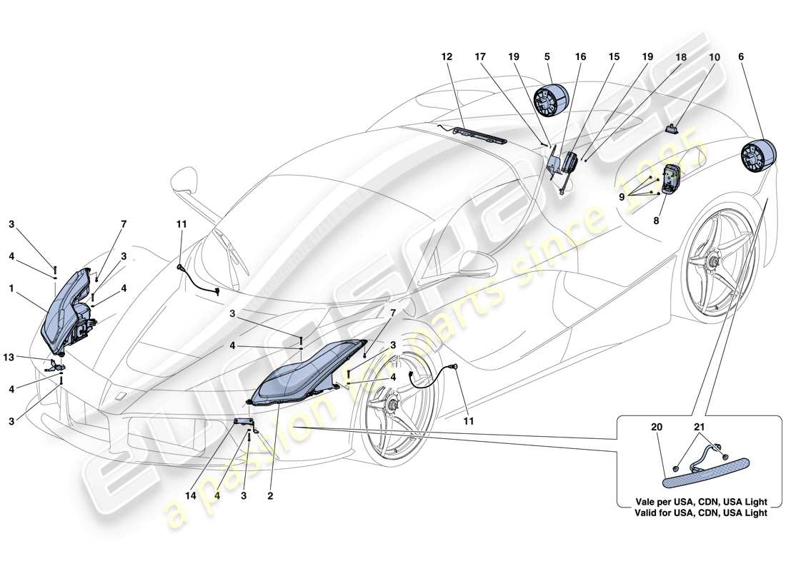 ferrari laferrari aperta (europe) diagrama de piezas de faros y luces traseras