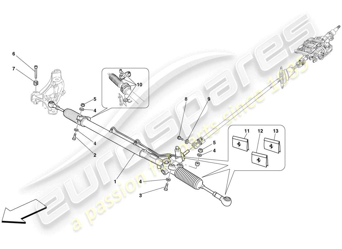 ferrari 612 scaglietti (rhd) diagrama de piezas de la caja de dirección asistida hidráulica