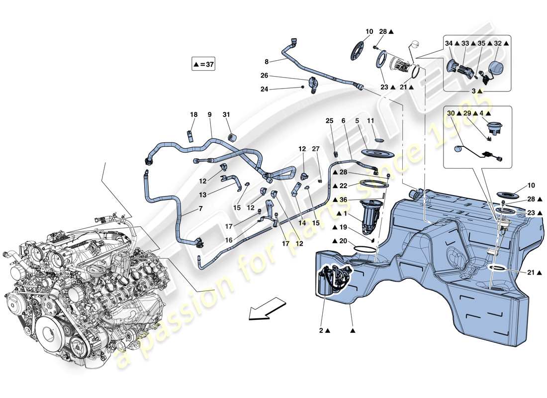 ferrari california t (europe) bomba de combustible y tubos conectores diagrama de piezas