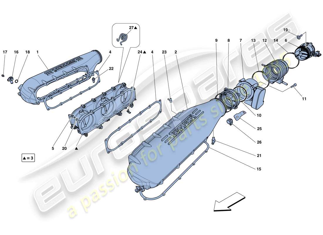 ferrari 458 italia (rhd) diagrama de piezas de la tapa del colector de admisión