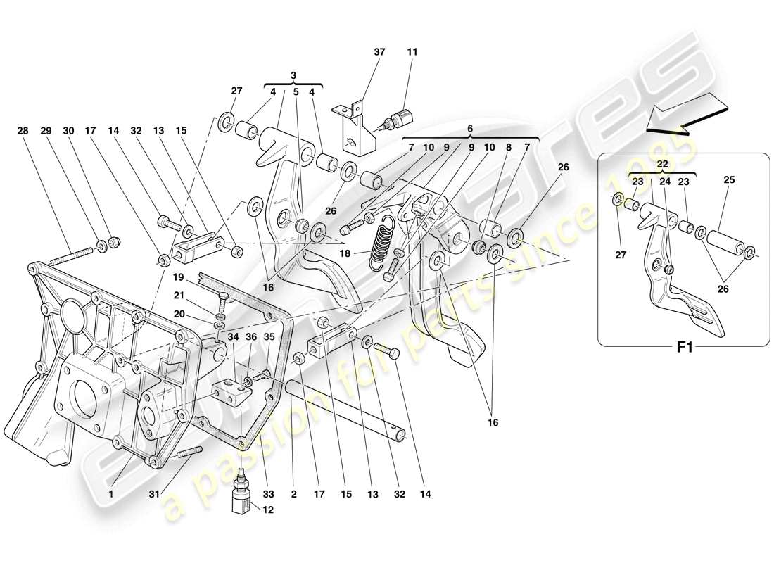 ferrari f430 spider (usa) diagrama de piezas del tablero de pedales