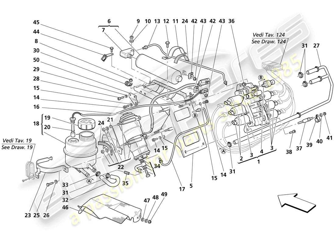 maserati trofeo diagrama de piezas de la unidad de potencia y el tanque