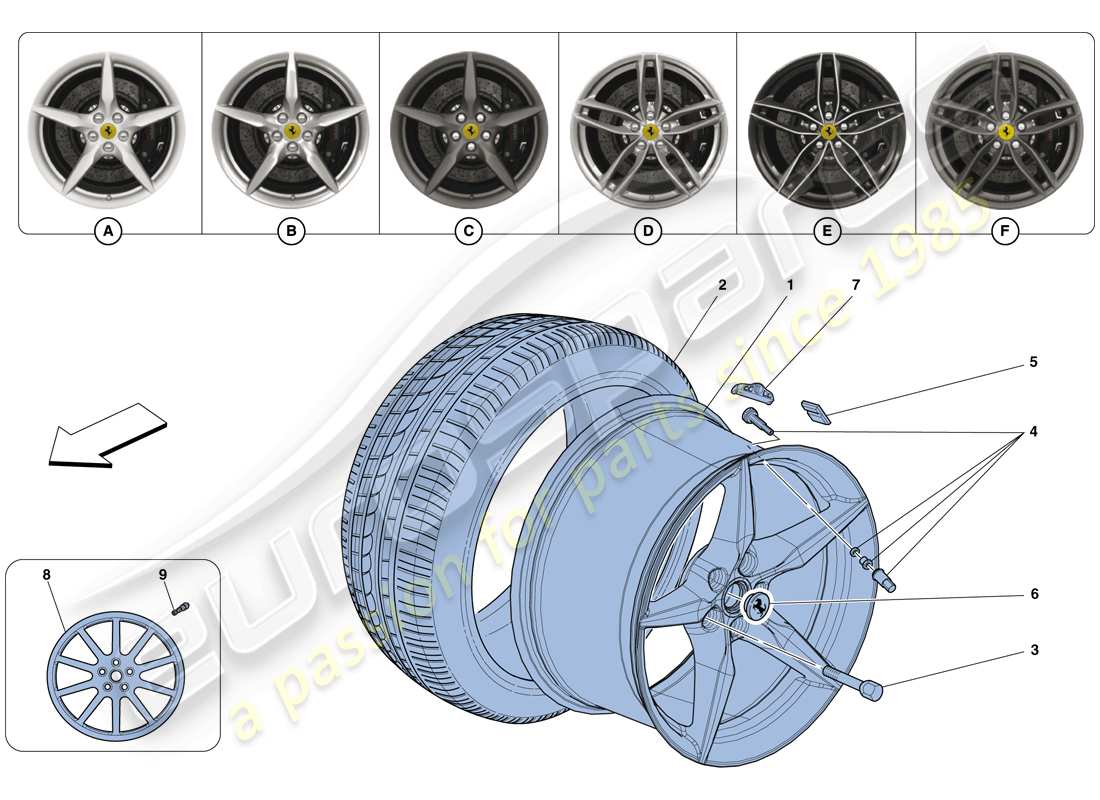 ferrari 488 spider (usa) diagrama de piezas de ruedas