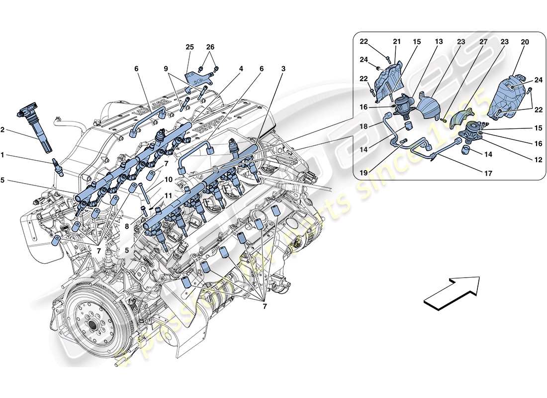 ferrari ff (rhd) inyección - sistema de encendido diagrama de partes