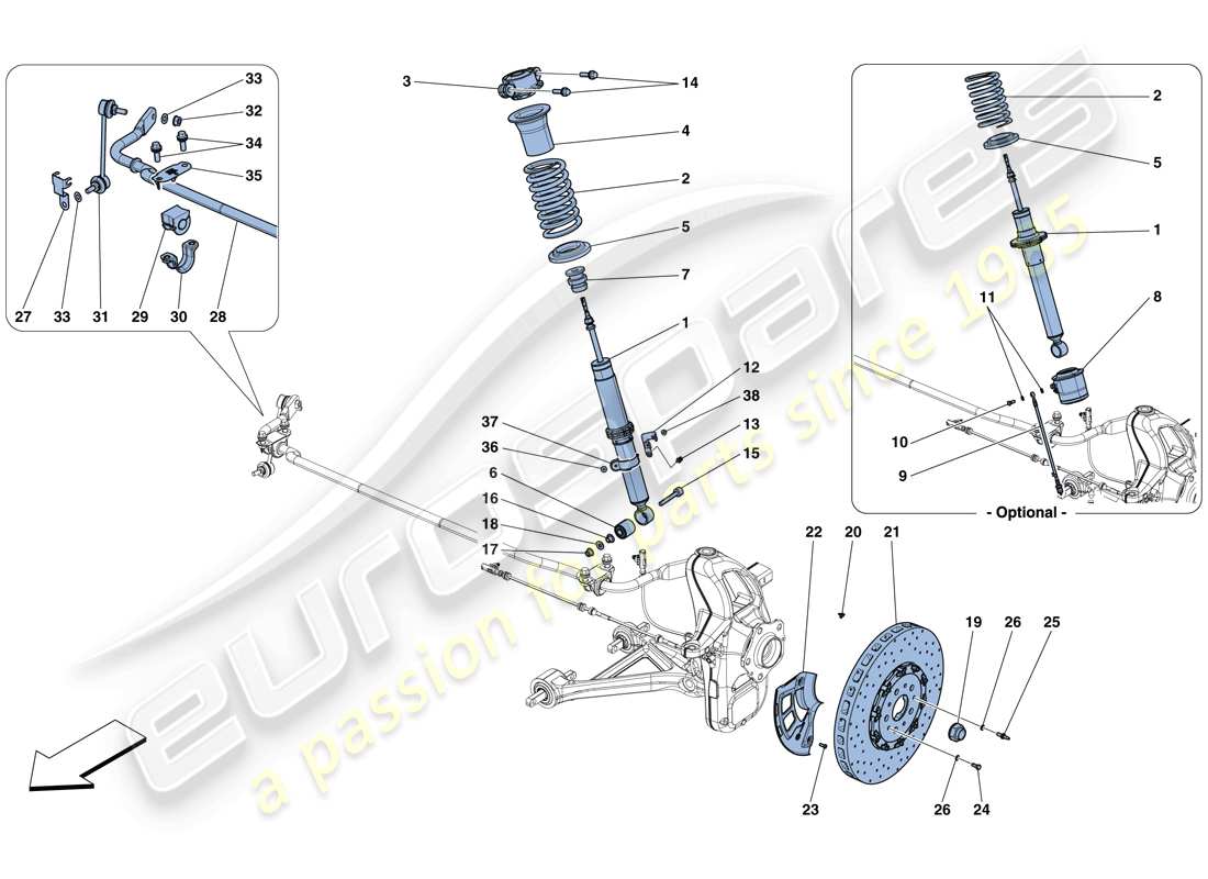 ferrari gtc4 lusso t (rhd) suspensión delantera - amortiguador y disco de freno diagrama de piezas