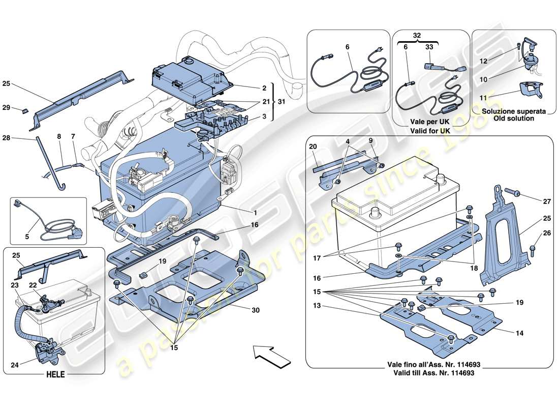 ferrari 458 italia (rhd) diagrama de piezas de la batería