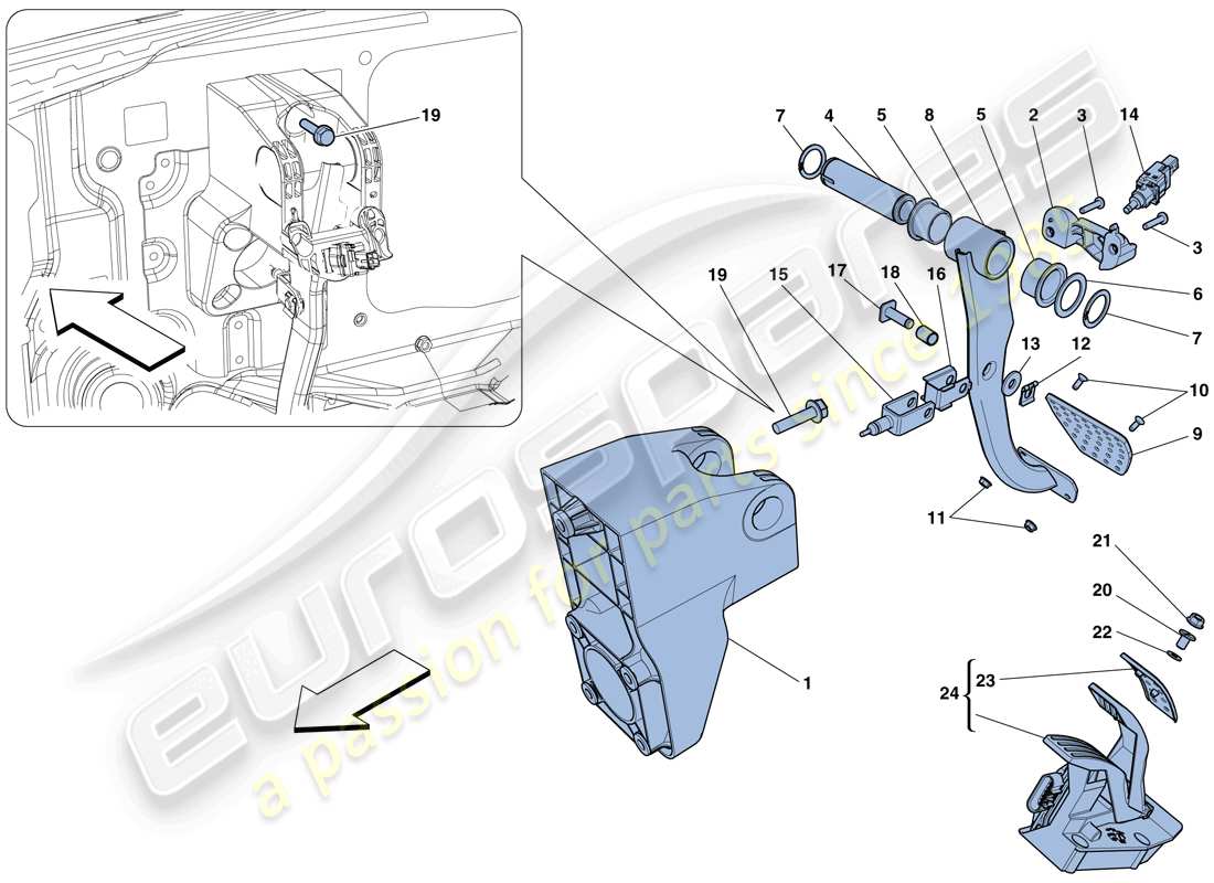 ferrari 458 italia (rhd) montaje completo del pedal diagrama de piezas