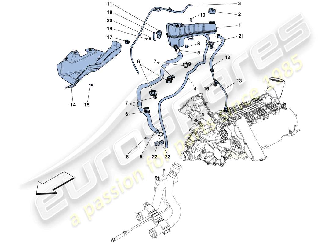 ferrari 458 spider (usa) enfriamiento - tanque colector y tuberías diagrama de piezas