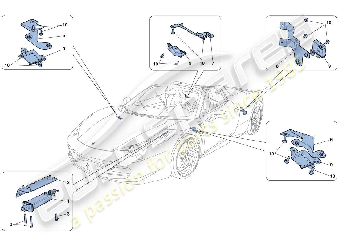 ferrari 458 spider (europe) sistema de control de presión de neumáticos diagrama de piezas