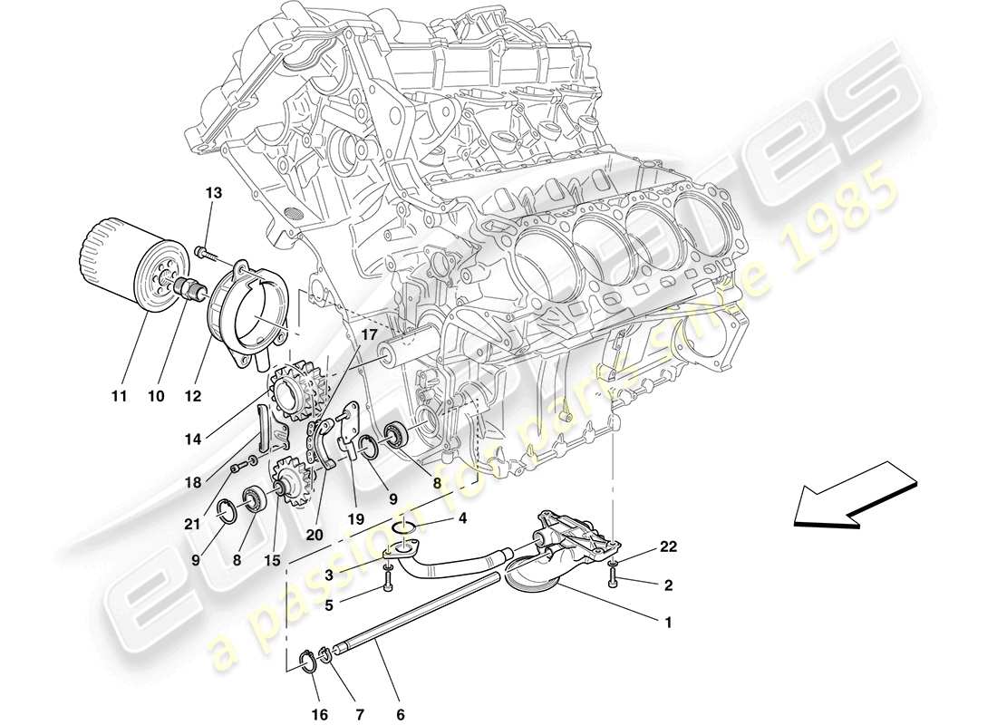 ferrari california (usa) lubricación: diagrama de piezas de bomba y filtro