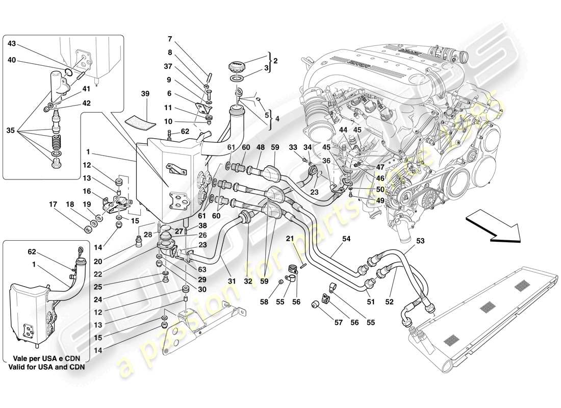 ferrari 599 gto (rhd) sistema de lubricación - tanque diagrama de piezas