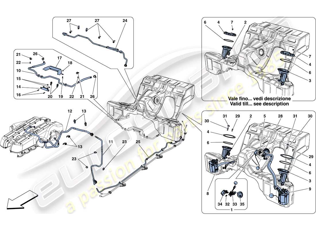 ferrari ff (rhd) bombas y tubos del sistema de combustible diagrama de piezas