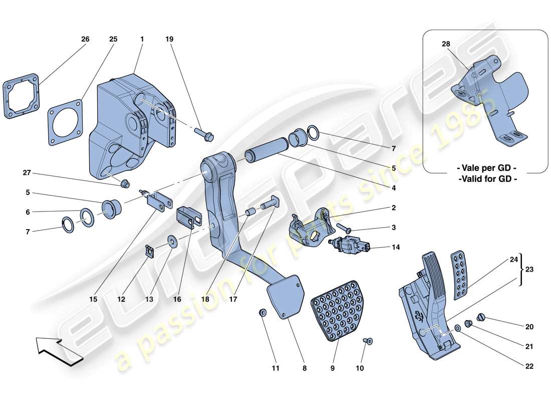 ferrari f12 berlinetta (rhd) montaje completo del pedal diagrama de piezas