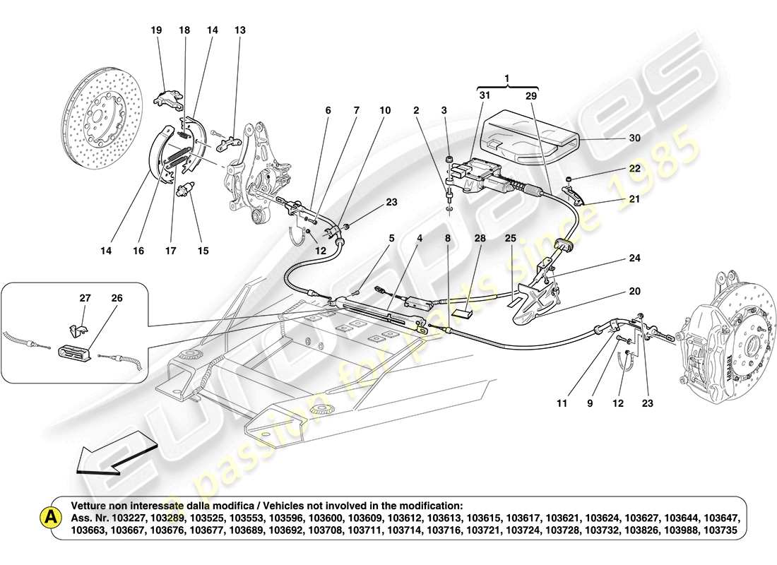 ferrari california (europe) parking brake diagrama de piezas