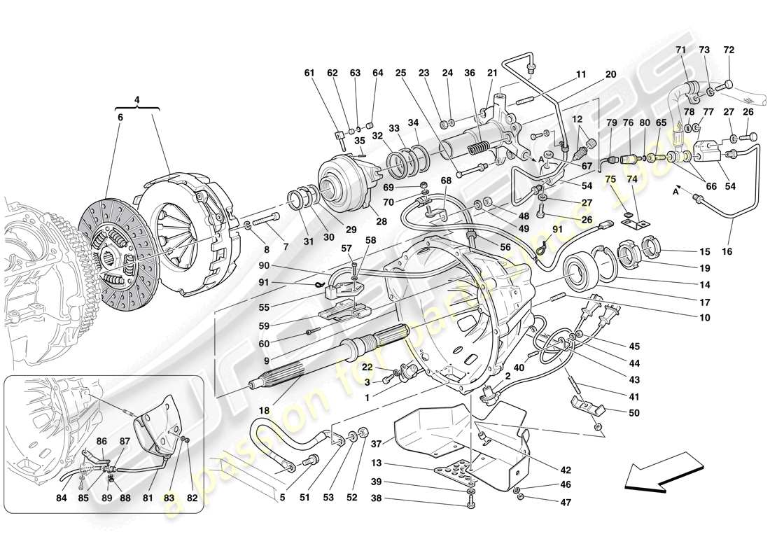 ferrari 612 sessanta (europe) embrague y controles diagrama de piezas