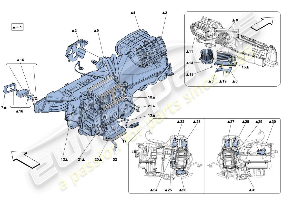 ferrari gtc4 lusso (rhd) unidad evaporadora diagrama de piezas