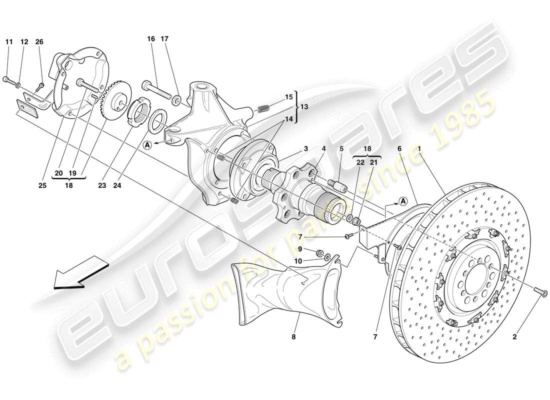 maserati mc12 disco de freno delantero y muñón de dirección diagrama de piezas