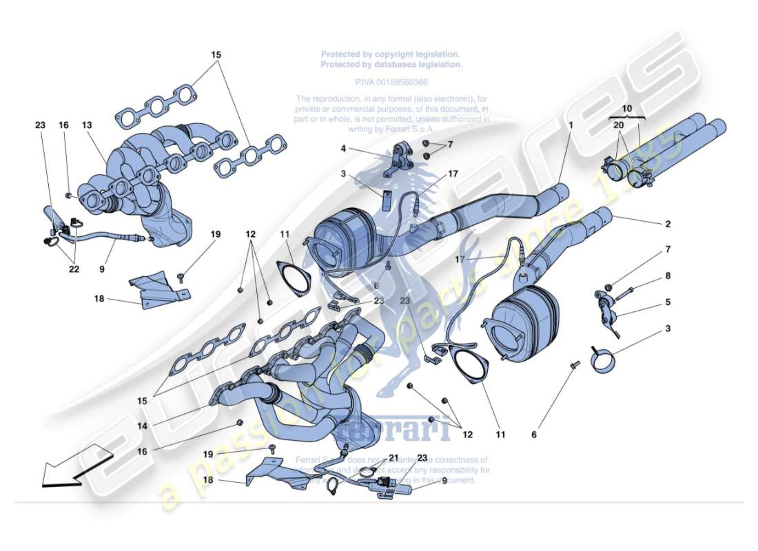 ferrari gtc4 lusso (rhd) diagrama de piezas de convertidores precatalíticos y convertidores catalíticos