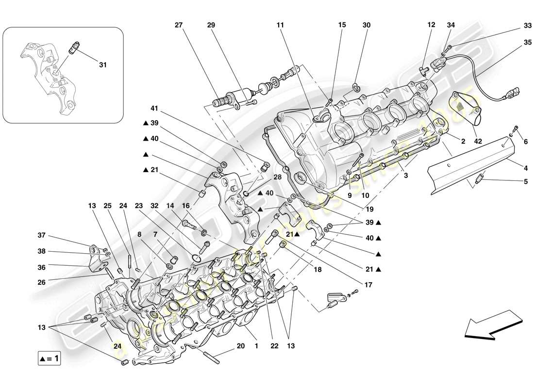 ferrari f430 scuderia (rhd) diagrama de piezas de la culata del mano izquierdo