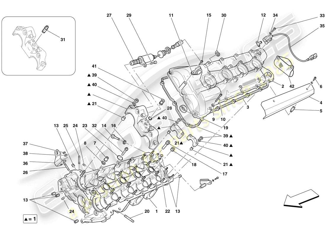 ferrari f430 scuderia (rhd) left hand cylinder head diagrama de piezas