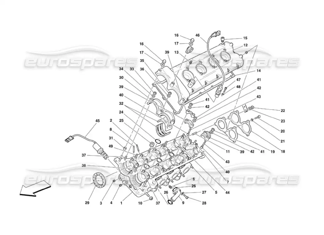 ferrari 360 challenge (2000) diagrama de piezas de la culata del cilindro izquierdo
