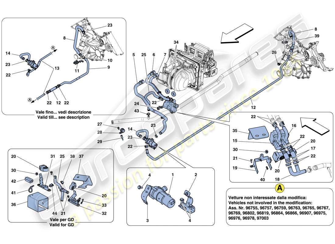 ferrari 458 italia (rhd) sistema de ca - diagrama de piezas de agua