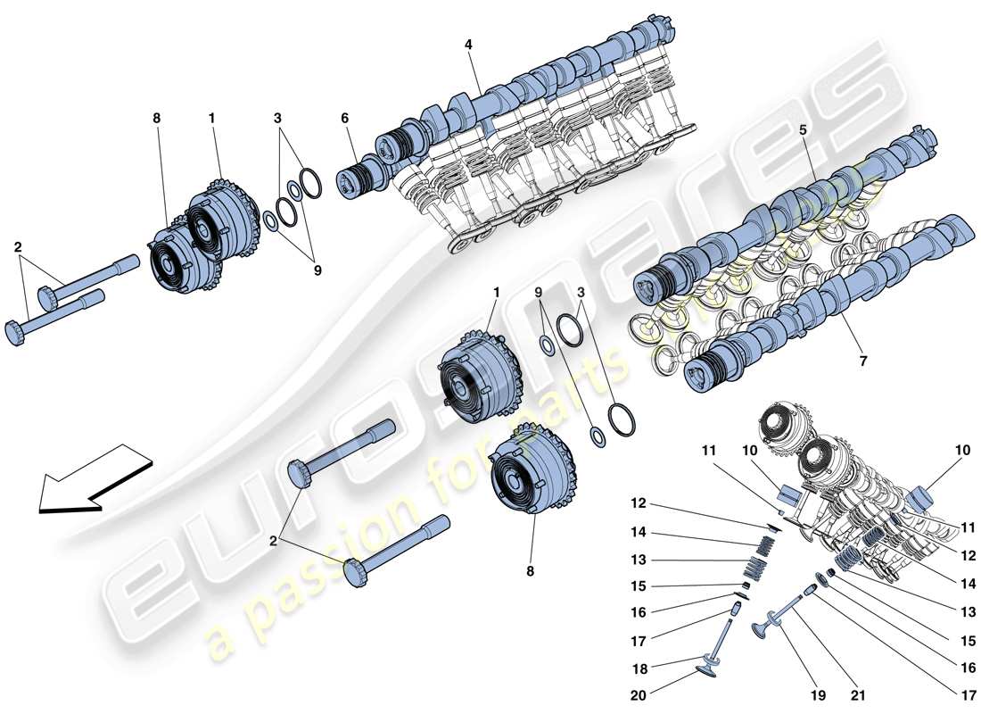 ferrari 458 spider (usa) sistema de distribución - taqués diagrama de piezas