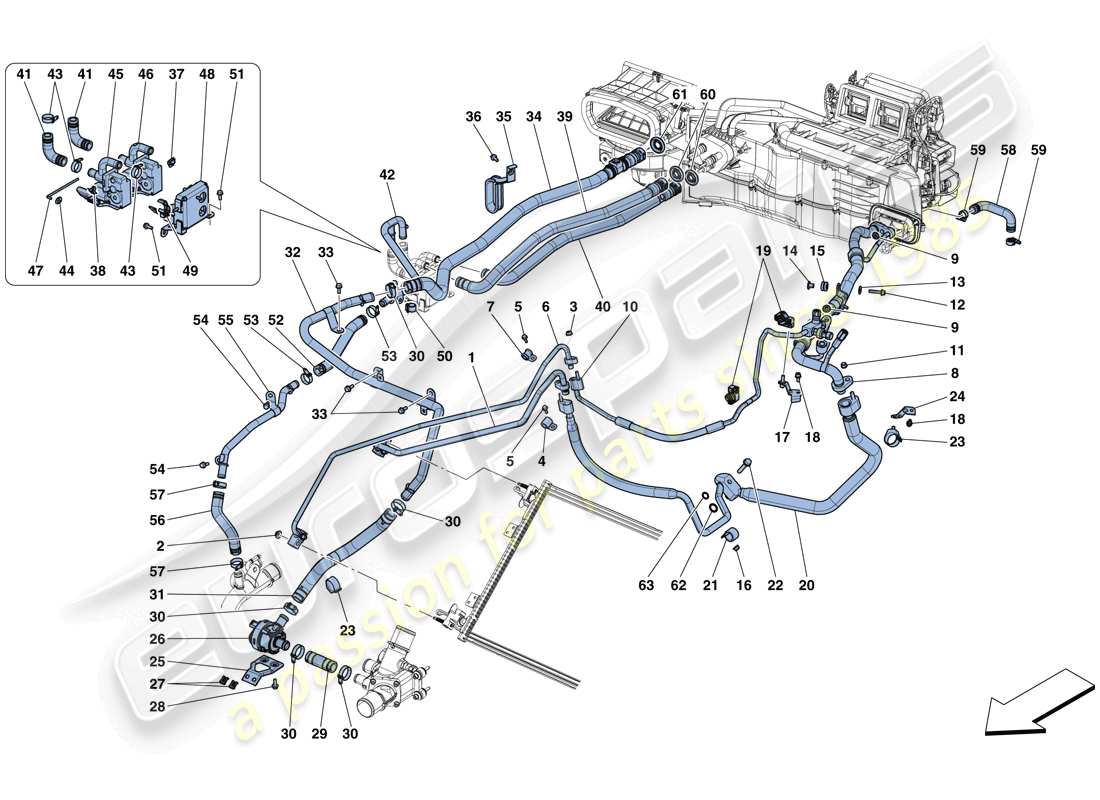 ferrari 812 superfast (usa) sistema de ca: agua y freón diagrama de piezas