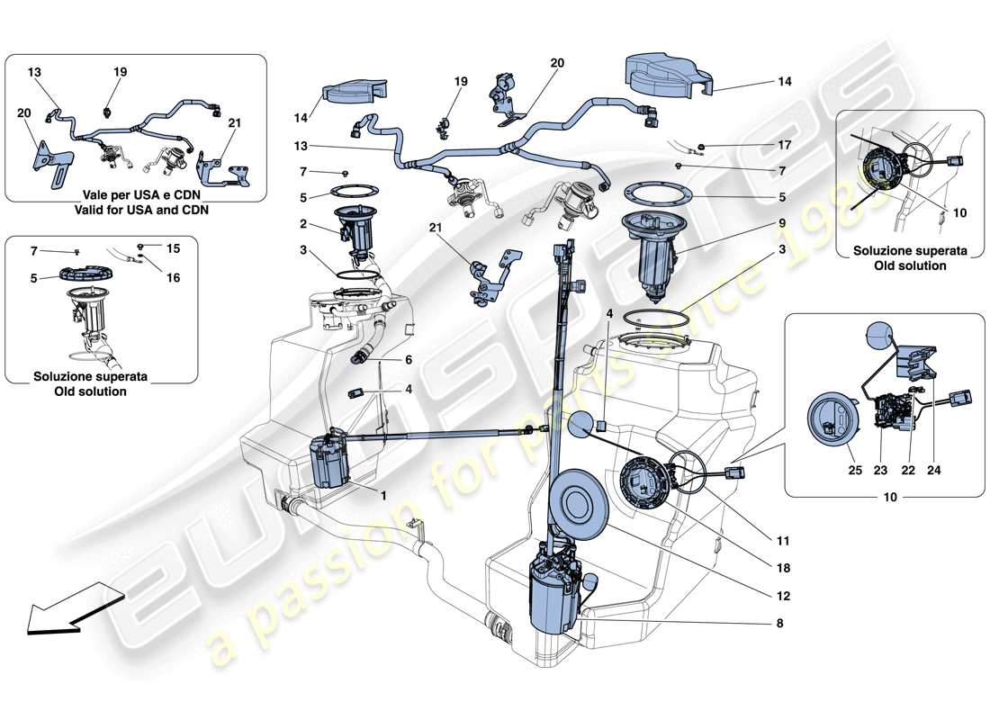 ferrari 458 italia (europe) bombas y tubos del sistema de combustible diagrama de piezas