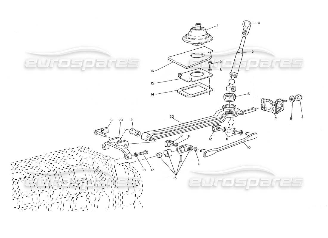 maserati ghibli 2.8 (non abs) controles externos de la caja de cambios diagrama de piezas
