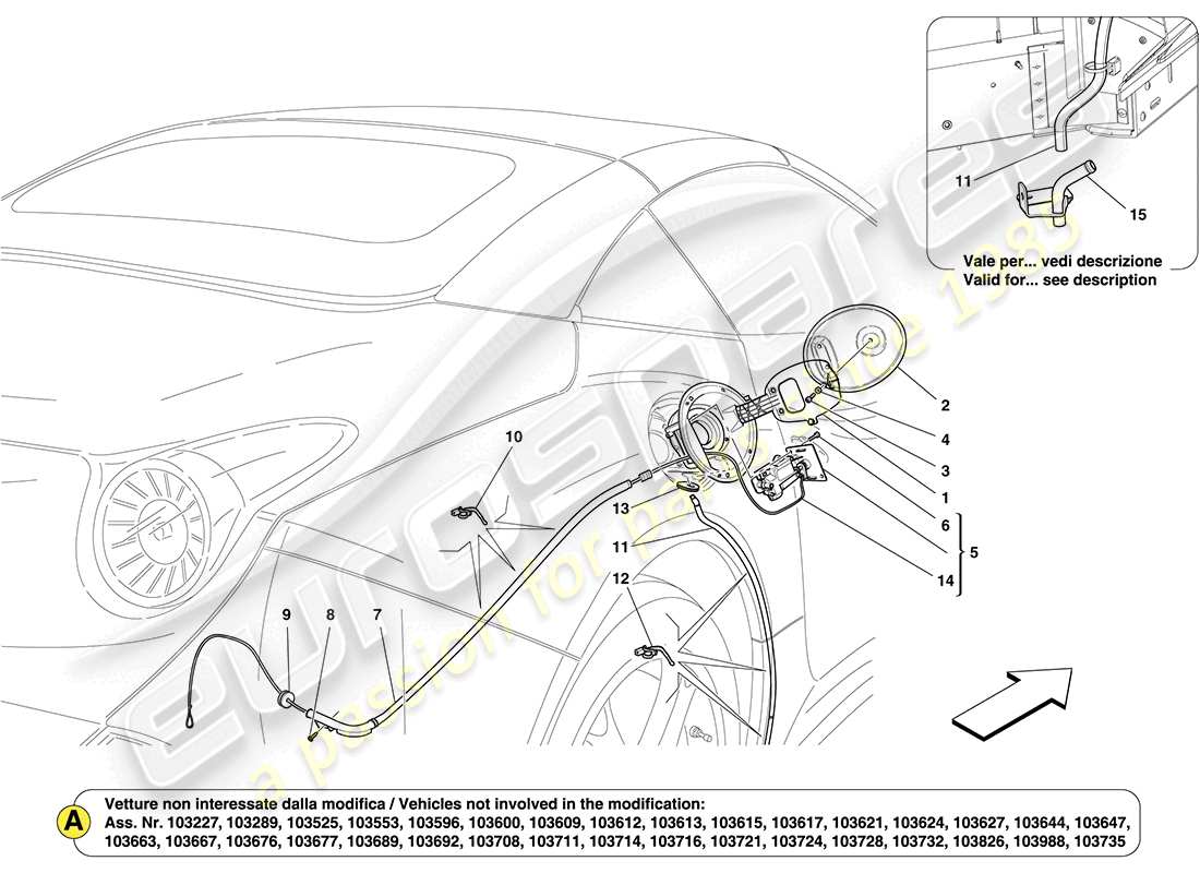 ferrari california (europe) tapa de llenado de combustible y controles diagrama de piezas