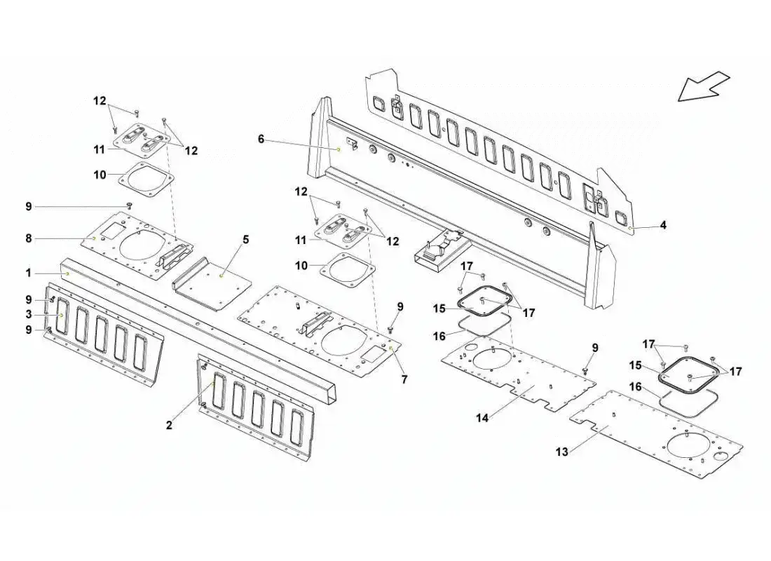lamborghini gallardo sts ii sc diagrama de piezas de los elementos del marco central