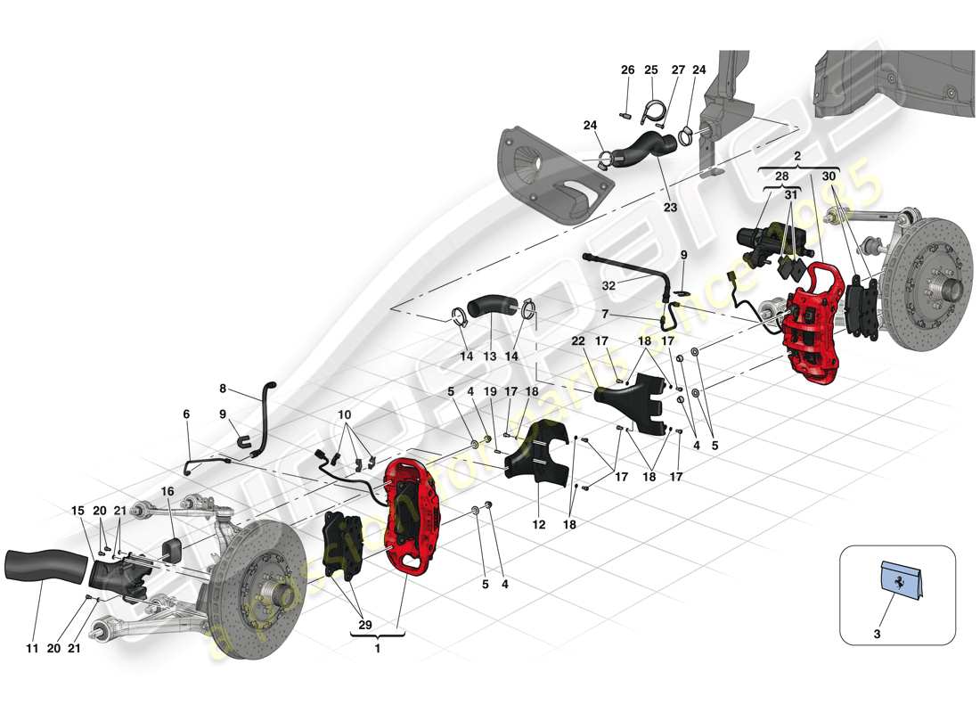ferrari laferrari (europe) pinzas de freno delantero y trasero diagrama de piezas