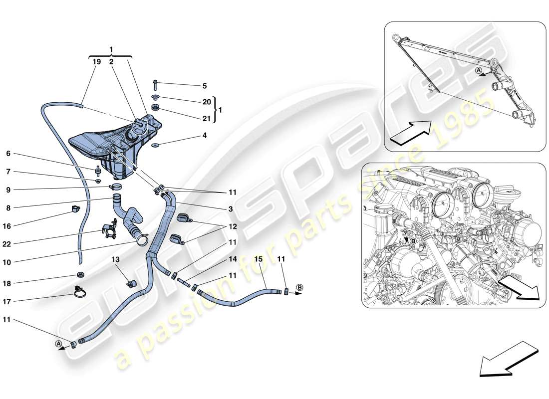 ferrari gtc4 lusso t (rhd) enfriamiento - tanque colector y tuberías diagrama de piezas