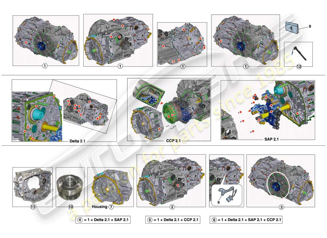 ferrari 458 speciale aperta (rhd) kit de reparación de caja de cambios diagrama de piezas