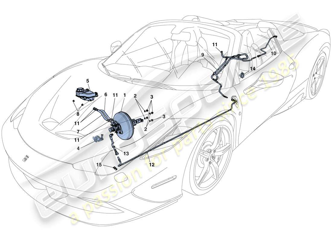 ferrari 458 speciale aperta (rhd) sistema de servofreno diagrama de piezas