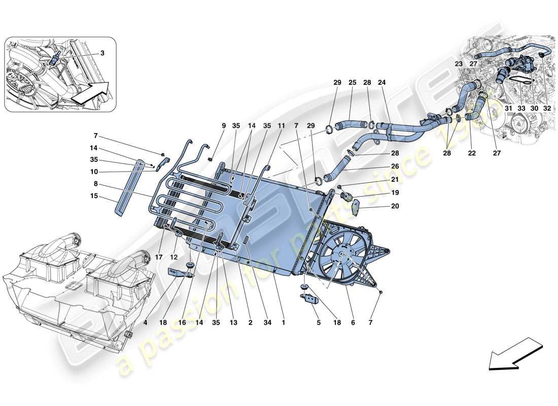 ferrari gtc4 lusso t (rhd) refrigeración - radiadores y conductos de aire diagrama de piezas