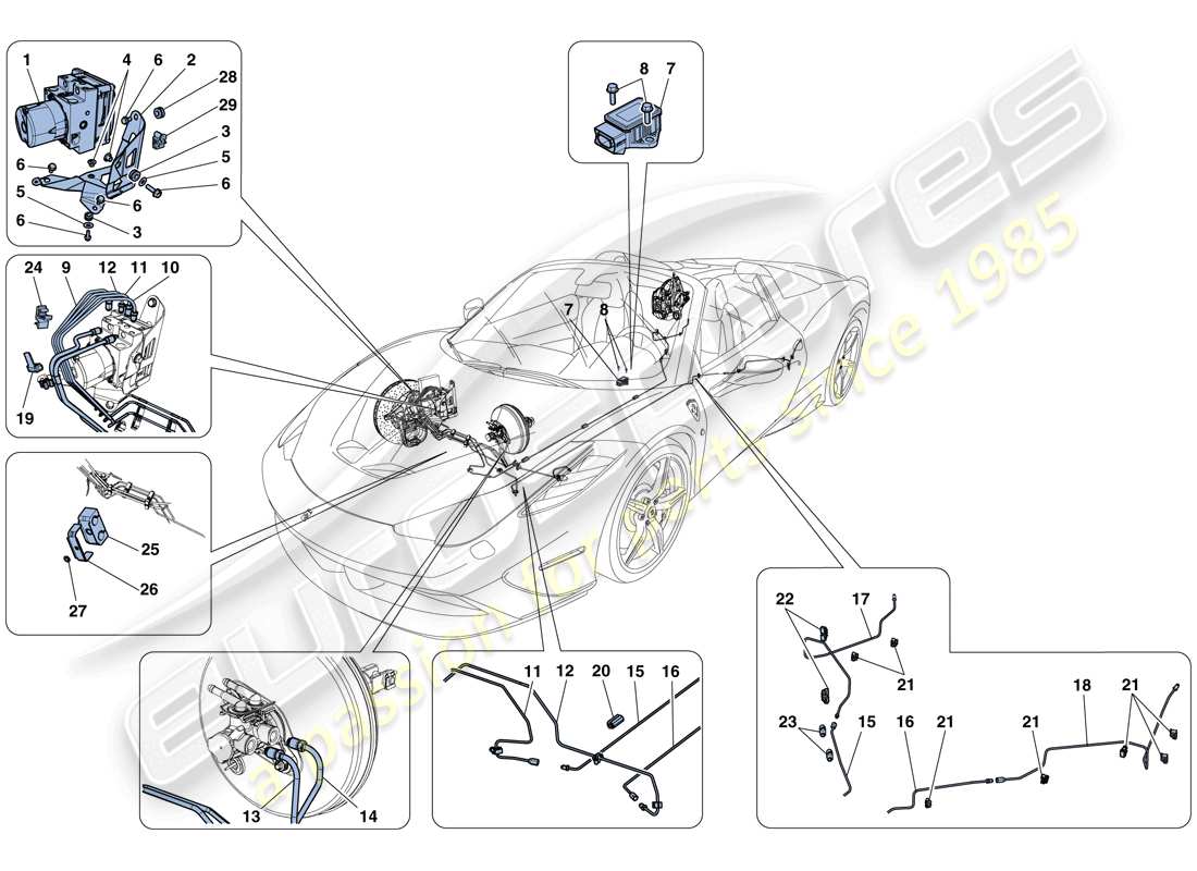 ferrari 458 speciale aperta (rhd) diagrama de piezas del sistema de frenos