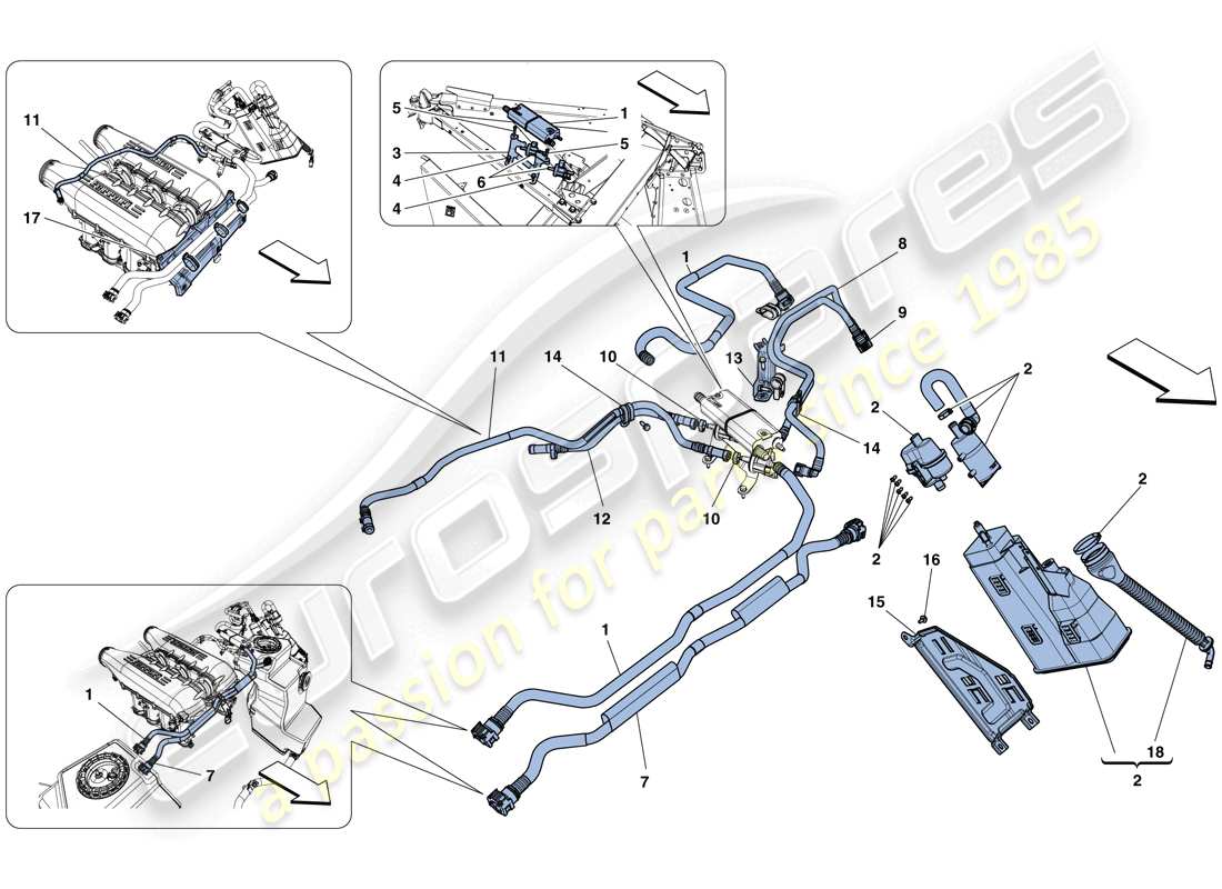 ferrari 458 speciale aperta (rhd) diagrama de piezas del sistema de control de emisiones evaporativas