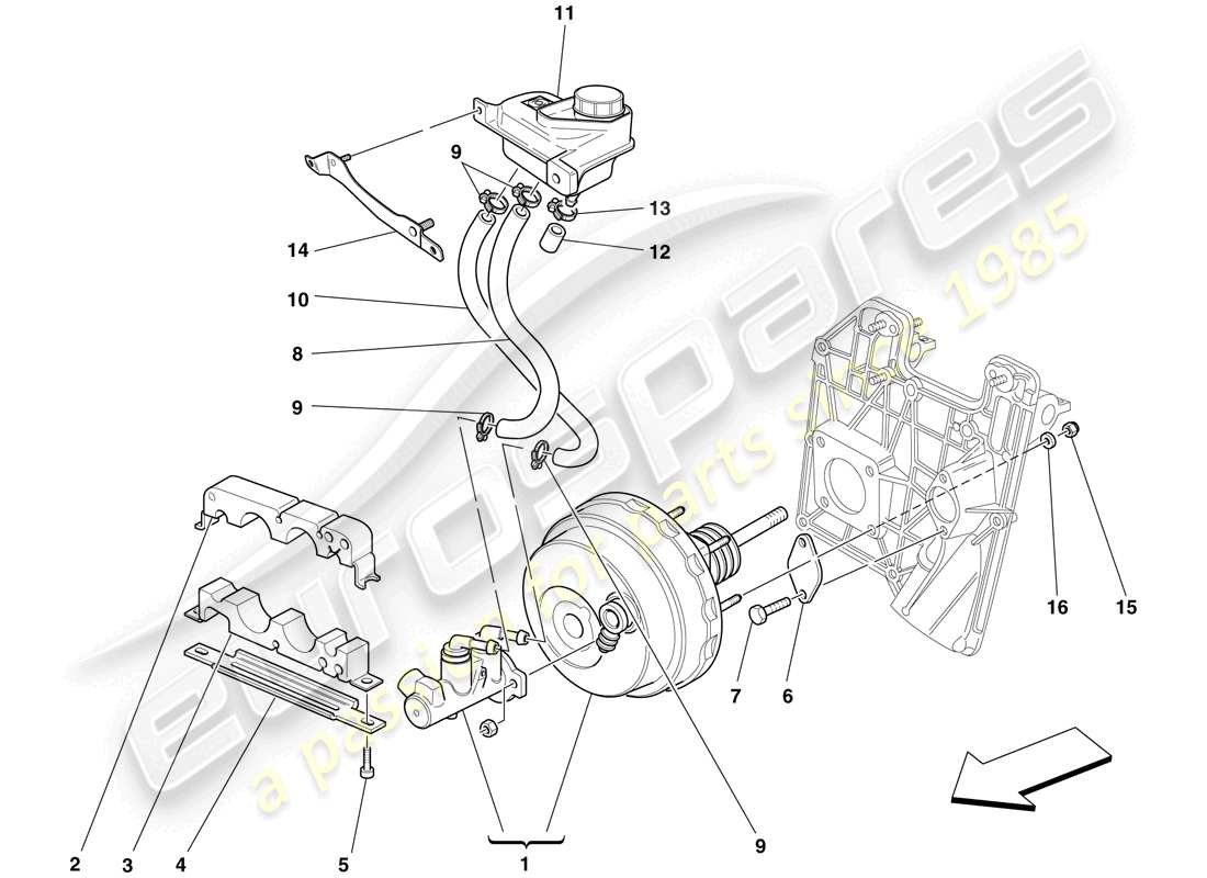 ferrari f430 scuderia (rhd) controles de freno y embrague hidráulicos diagrama de piezas