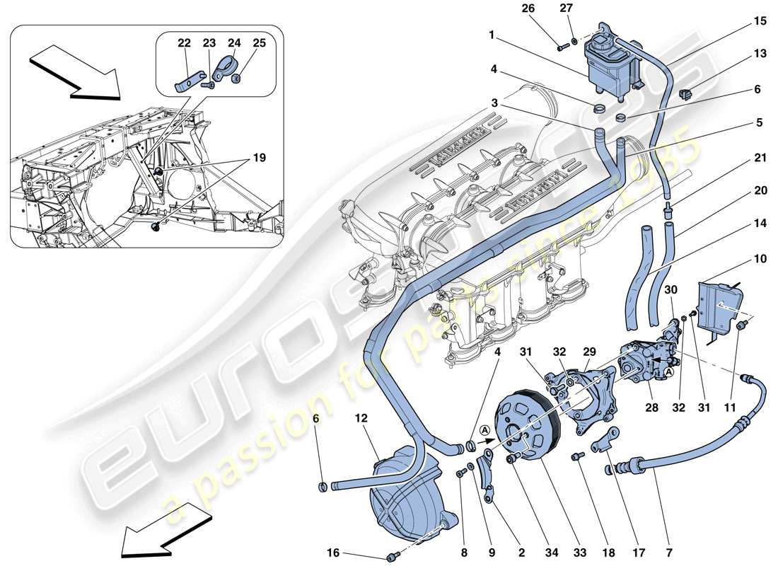 ferrari 458 speciale aperta (usa) diagrama de piezas de la bomba de dirección asistida y depósito