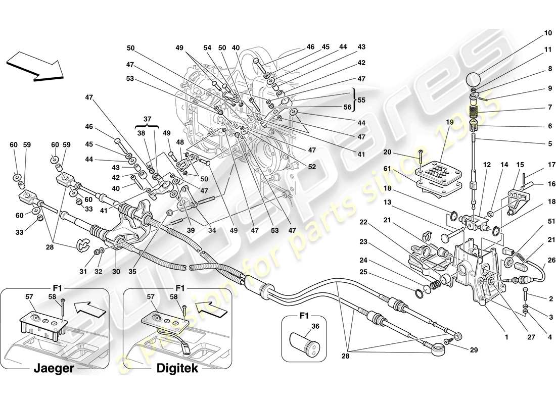 ferrari f430 coupe (europe) controles externos de la caja de cambios diagrama de piezas