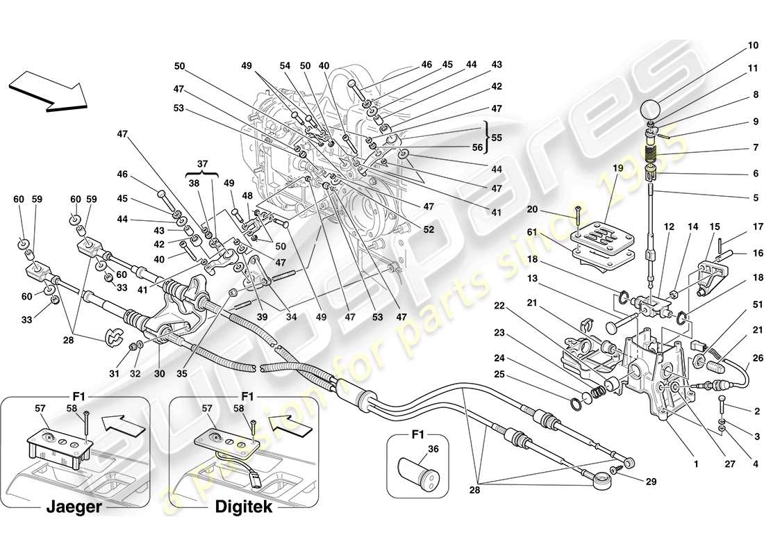 ferrari f430 coupe (europe) mandos externos de la caja de cambios diagrama de piezas