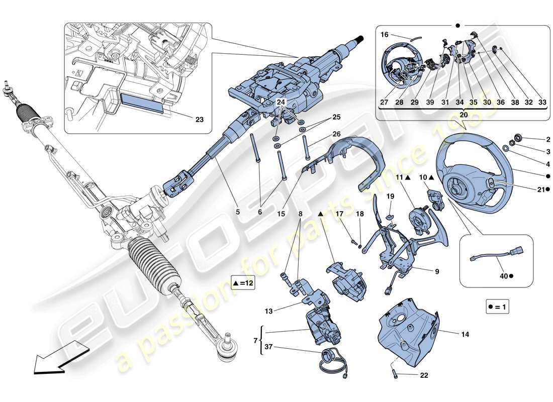 ferrari 458 spider (rhd) control de dirección diagrama de piezas