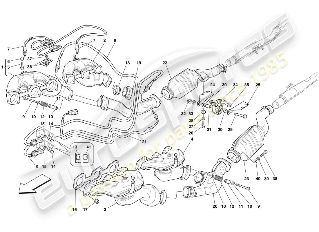 ferrari 599 gtb fiorano (europe) diagrama de piezas del sistema de escape delantero