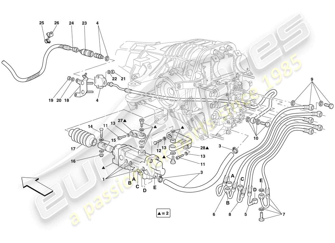 ferrari 599 gtb fiorano (europe) f1 diagrama de piezas del control hidráulico del embrague