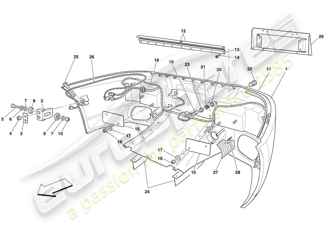 ferrari 599 sa aperta (usa) parachoques trasero diagrama de piezas
