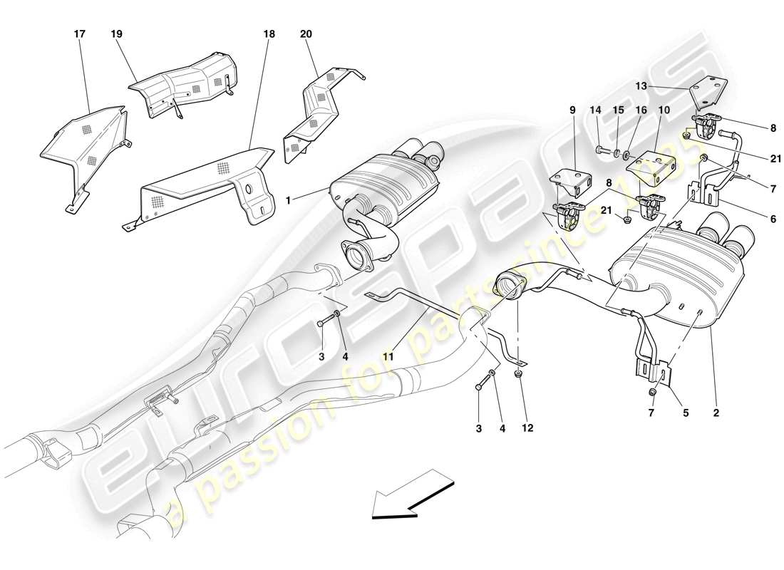 ferrari 599 sa aperta (usa) sistema de escape trasero diagrama de piezas