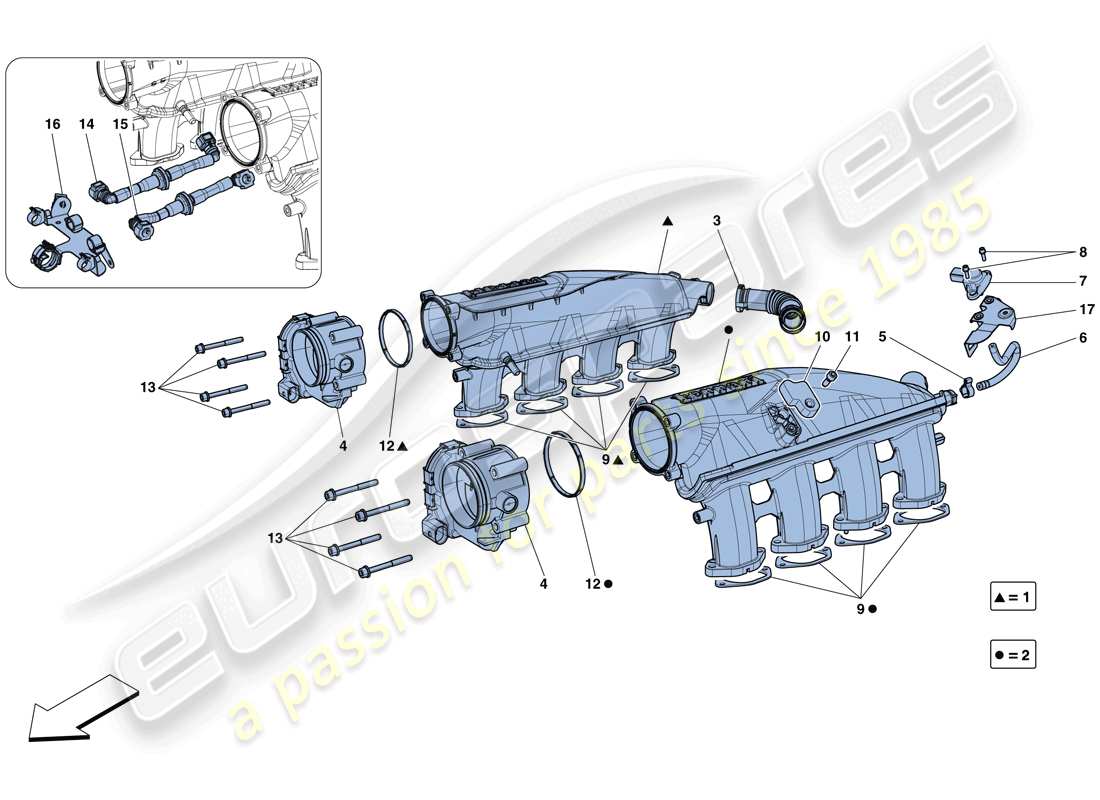 ferrari gtc4 lusso t (rhd) colector de admisión diagrama de piezas