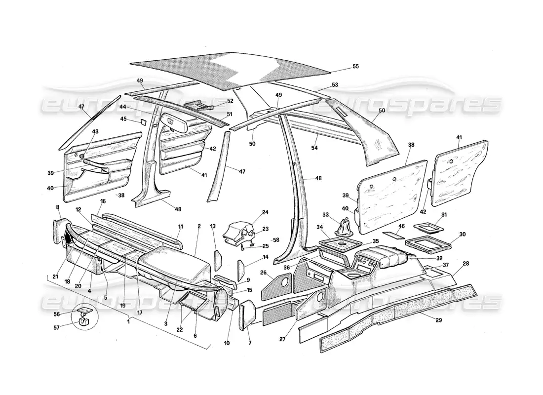 maserati qtp.v8 4.9 (s3) 1979 tapicería interna diagrama de piezas